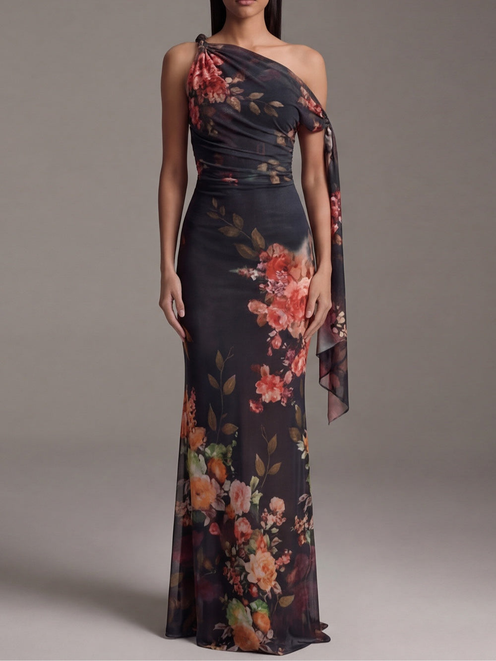 Delta | One-Shoulder Chiffon Maxi Dress