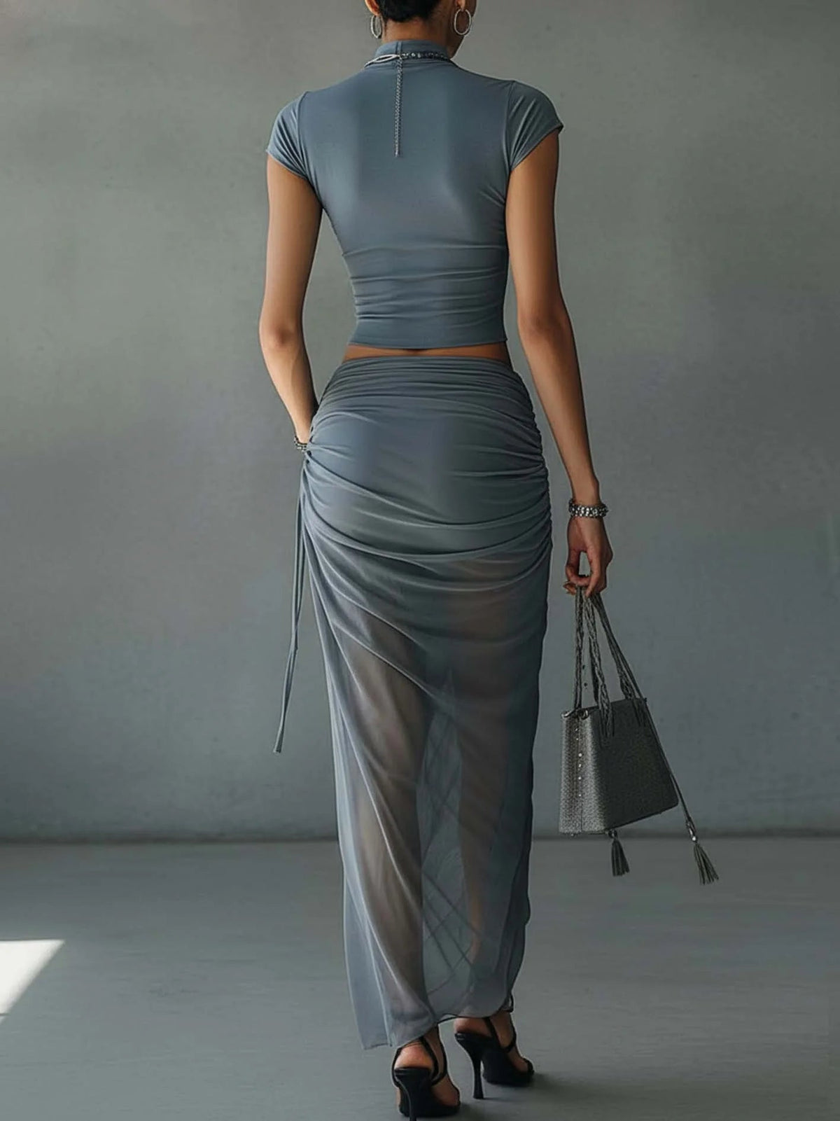 Aurora | Cropped Tee Draped Skirt Set