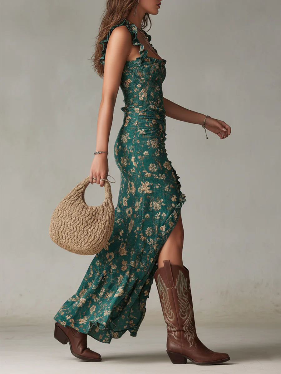 Matilda | Ruffled Sleeve Print Maxi Dress