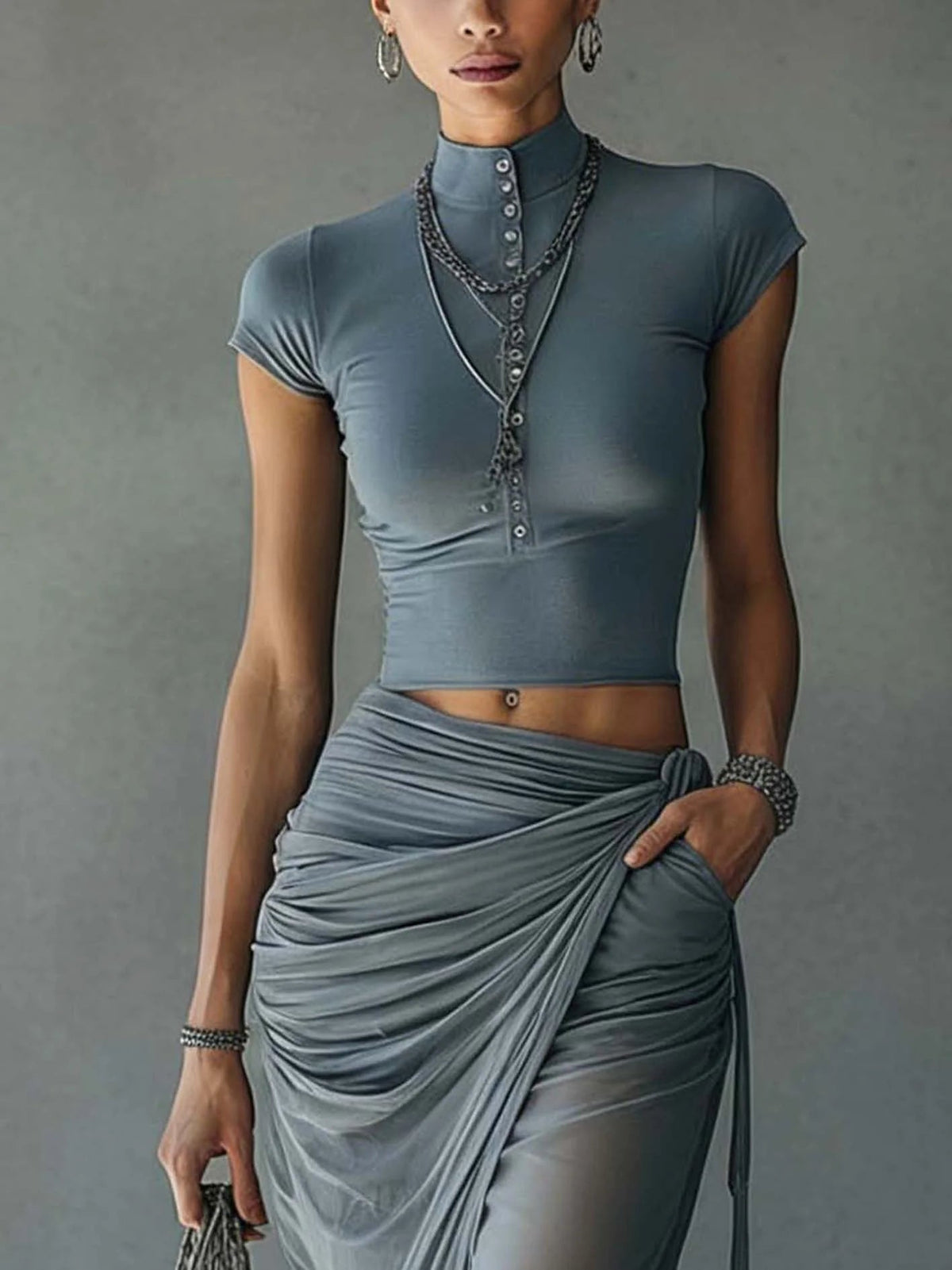Aurora | Cropped Tee Draped Skirt Set