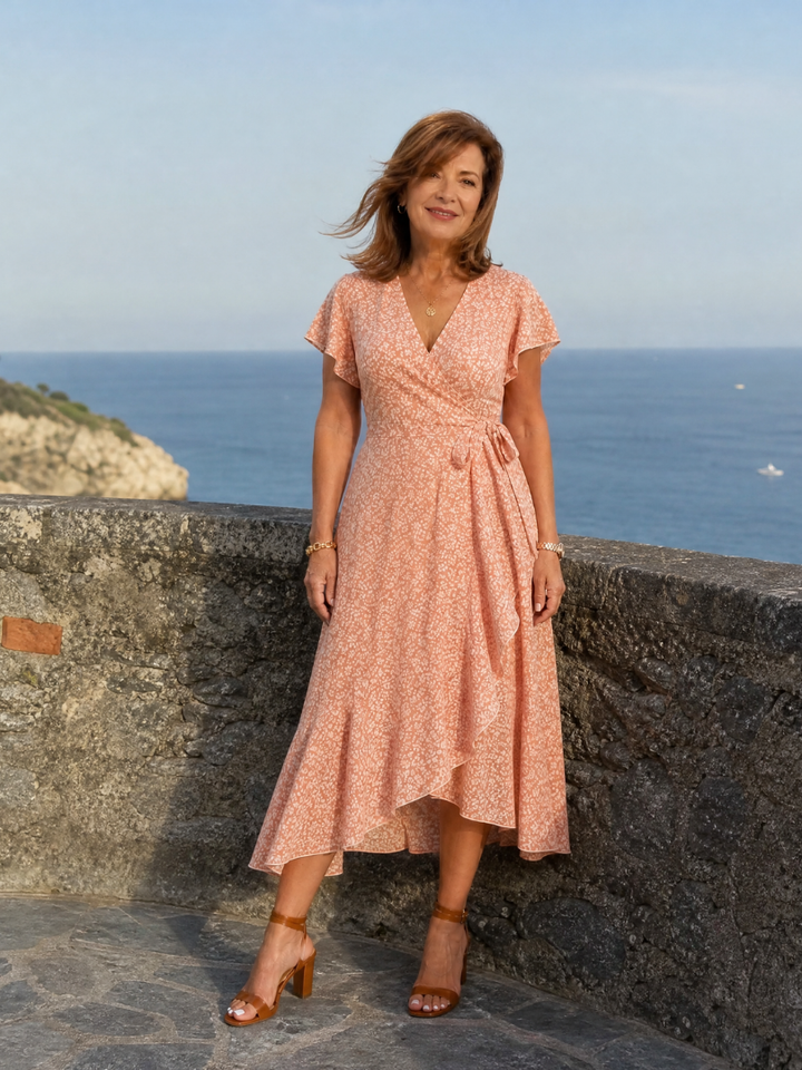 Samore | Floral Wrap Ruffle Midi Dress