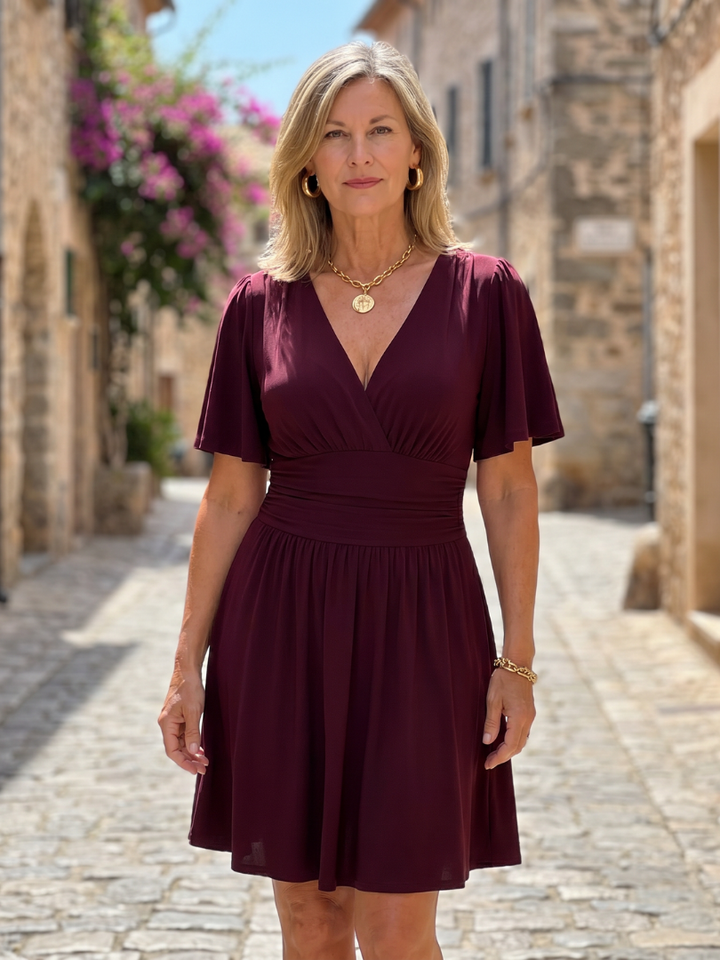 Earimen | Flutter Sleeve V Neck Mini Dress