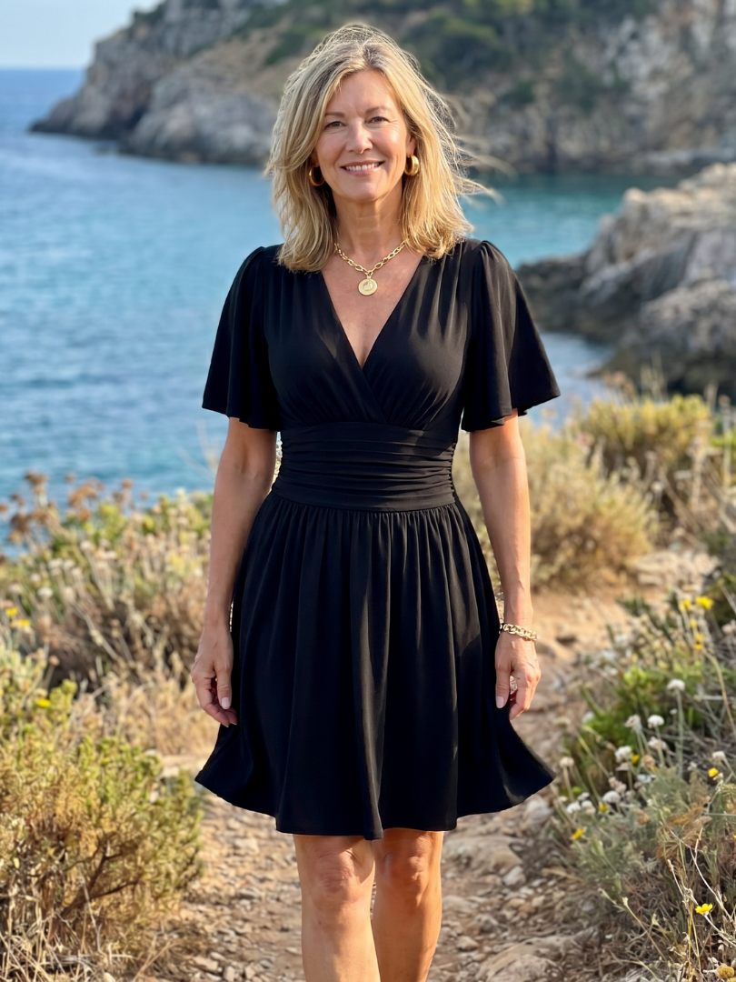 Earimen | Flutter Sleeve V Neck Mini Dress