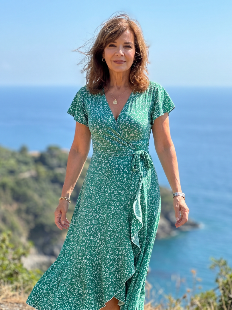 Samore | Floral Wrap Ruffle Midi Dress