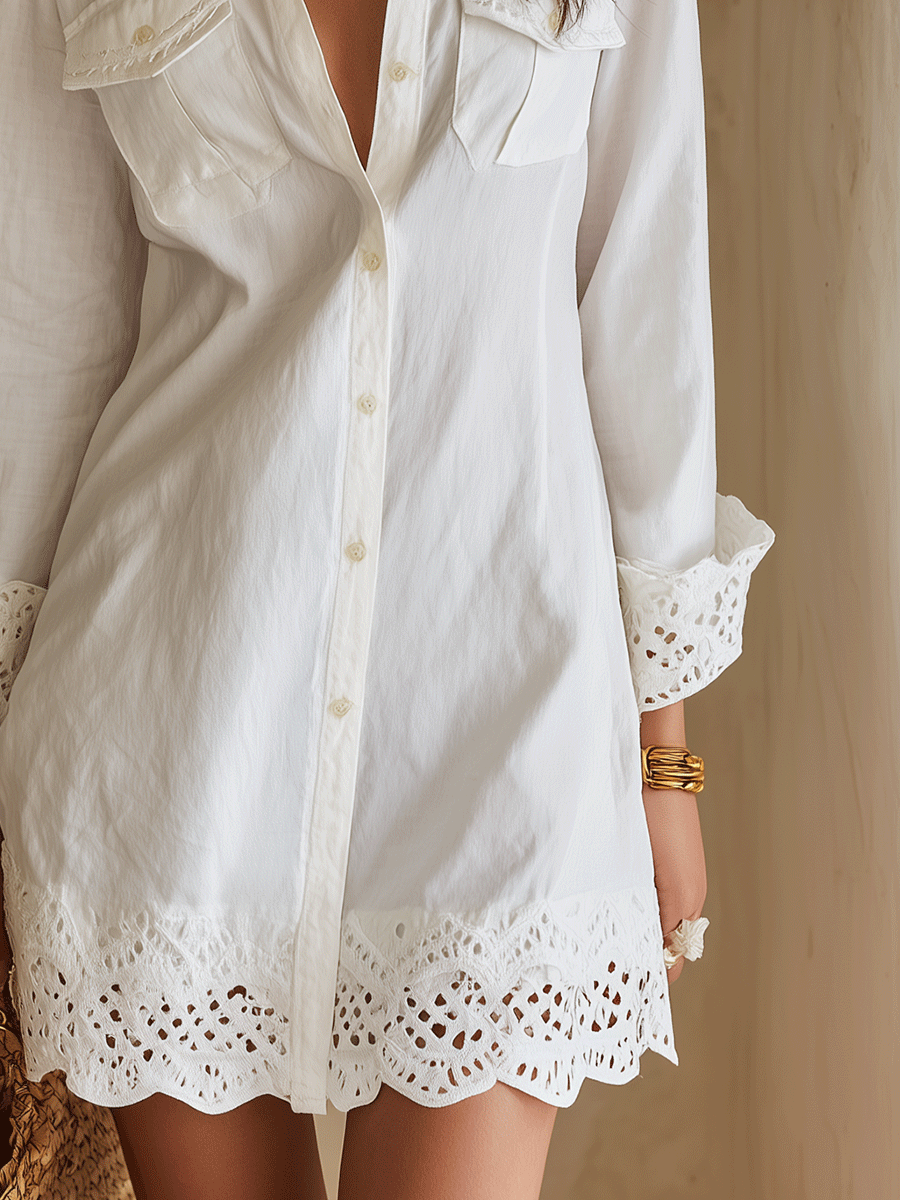Marisol | Eyelet Hem Shirt Mini Dress
