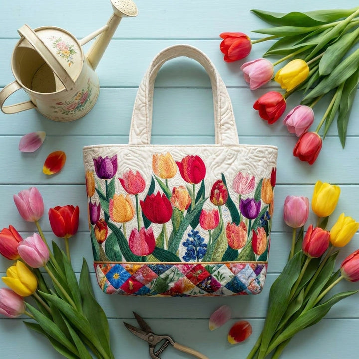 Quilted Tote Bag - Tulip Garden