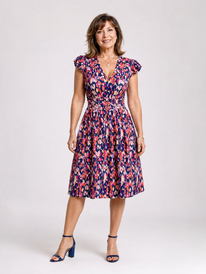 Sipola | Flutter Sleeve Printed Knee Length Dress