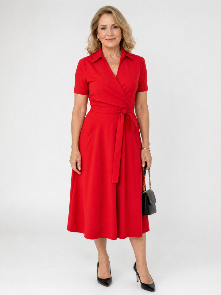 Coral | Collared Wrap Waist Midi Dress
