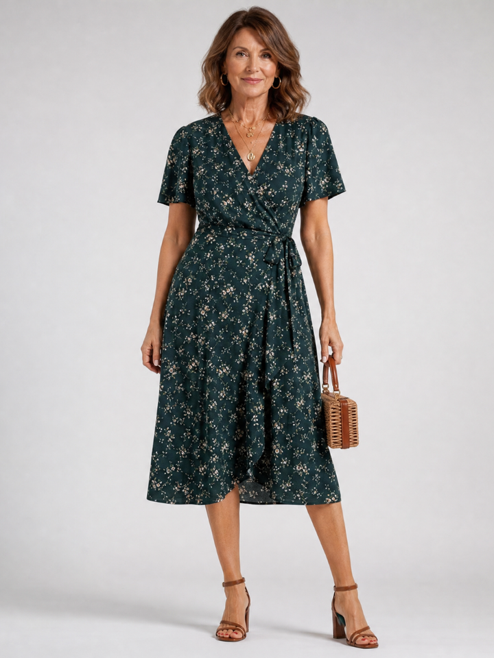 Odiala | Floral Wrap Tie Midi Dress