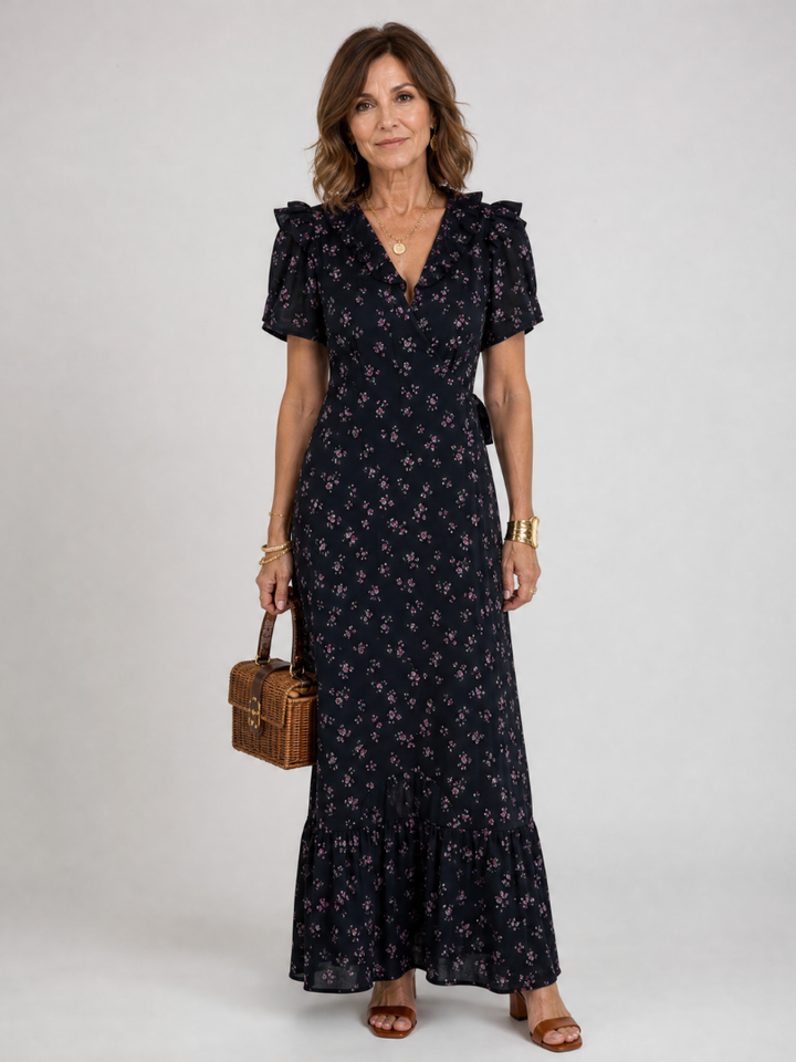 Semifal | Floral Puff Sleeve Ruffle Hem Midi Dress