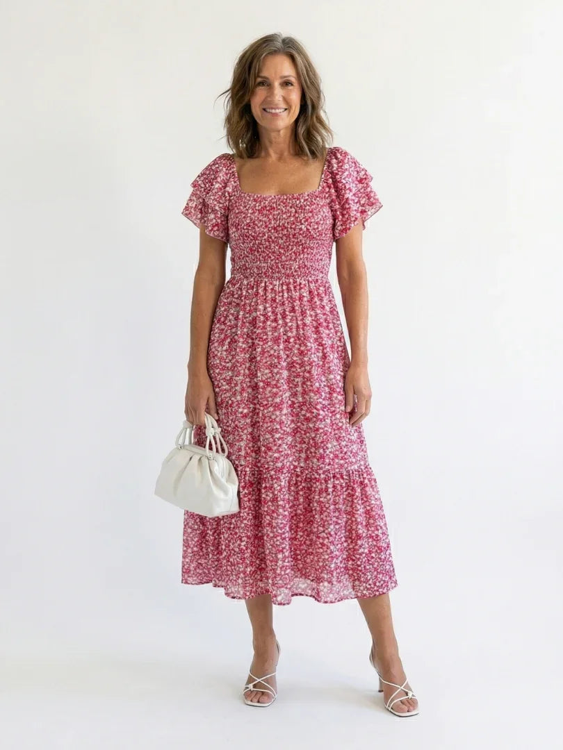 Odette | Off Shoulder Floral Smocked Midi Dress