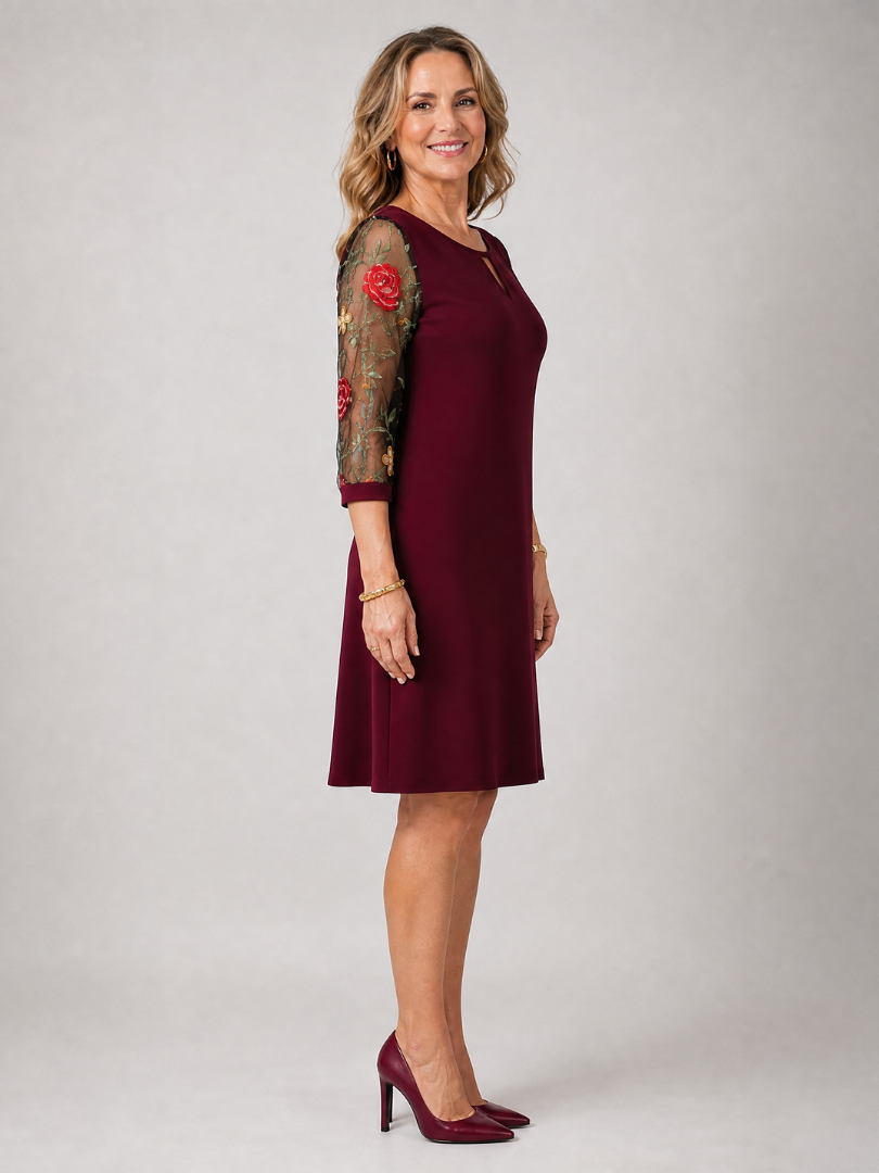 Iyora | Embroidered Mesh Sleeve Mini Dress
