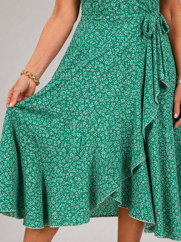Samore | Floral Wrap Ruffle Midi Dress