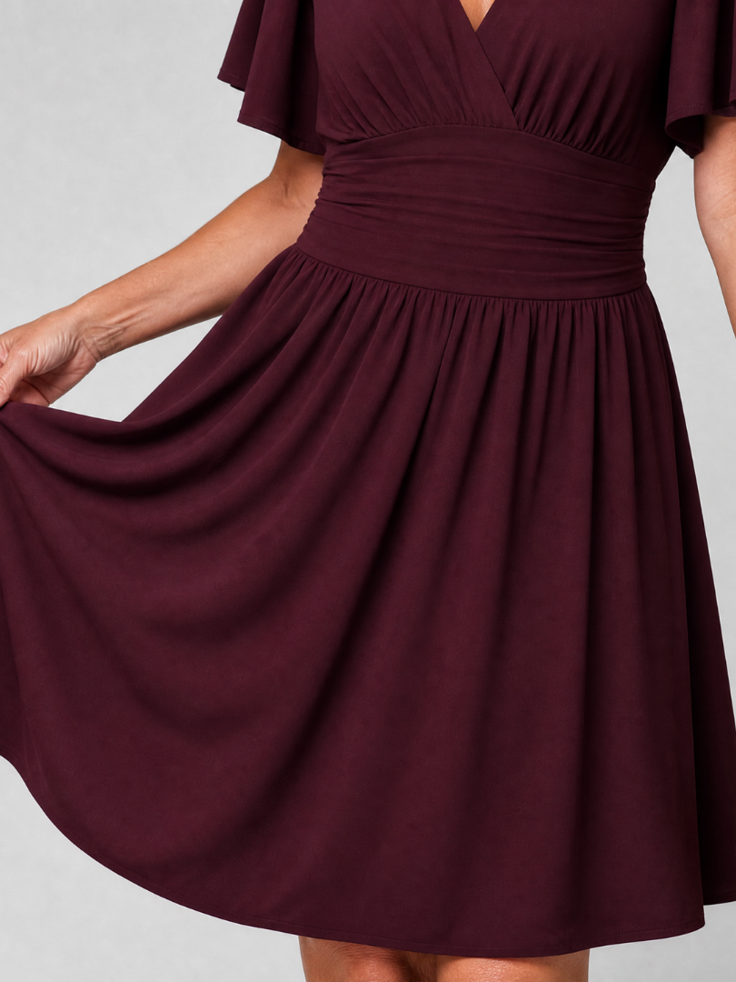 Earimen | Flutter Sleeve V Neck Mini Dress
