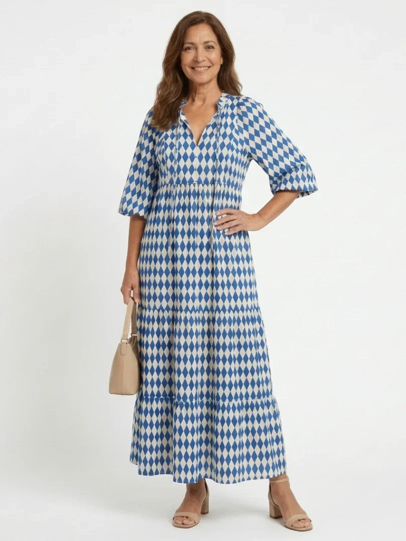 Elodie | Diamond Print Tiered Midi Dress