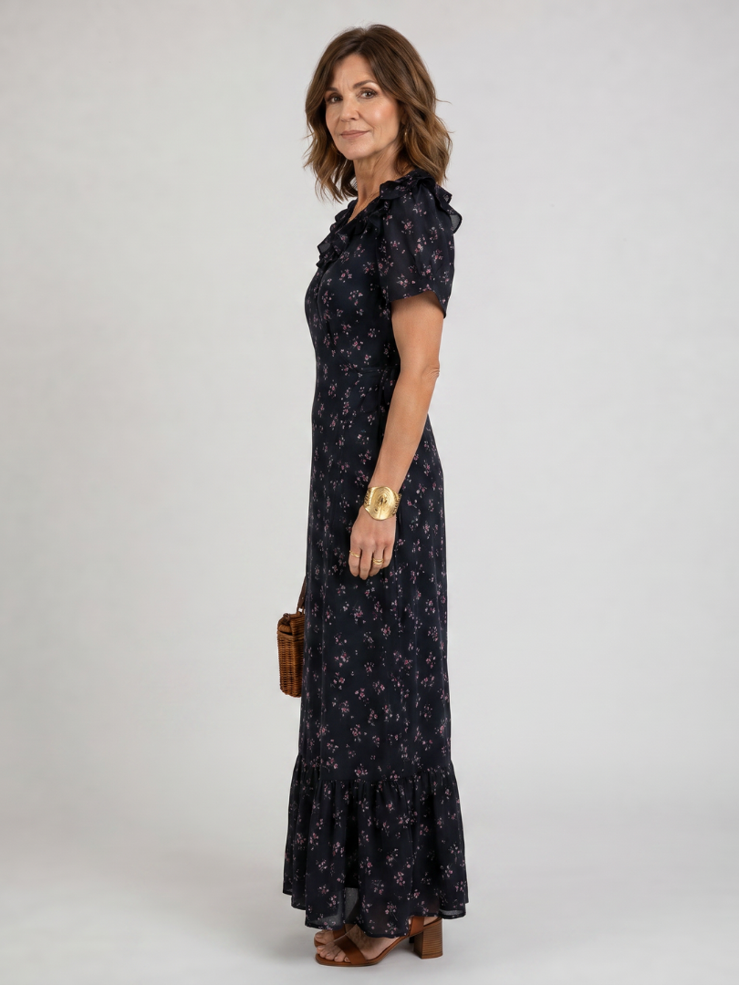 Semifal | Floral Puff Sleeve Ruffle Hem Midi Dress