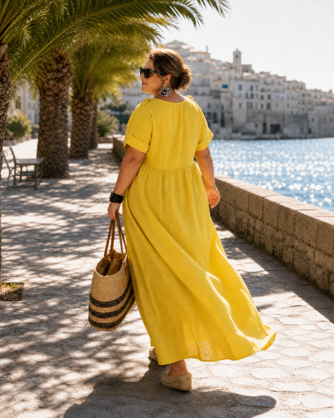 Zomla  | Textured V Neck Short Sleeve Flowing Midi Dress