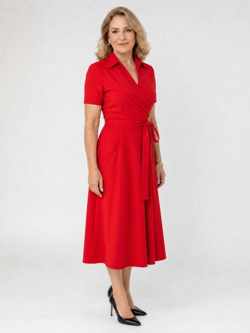 Coral | Collared Wrap Waist Midi Dress