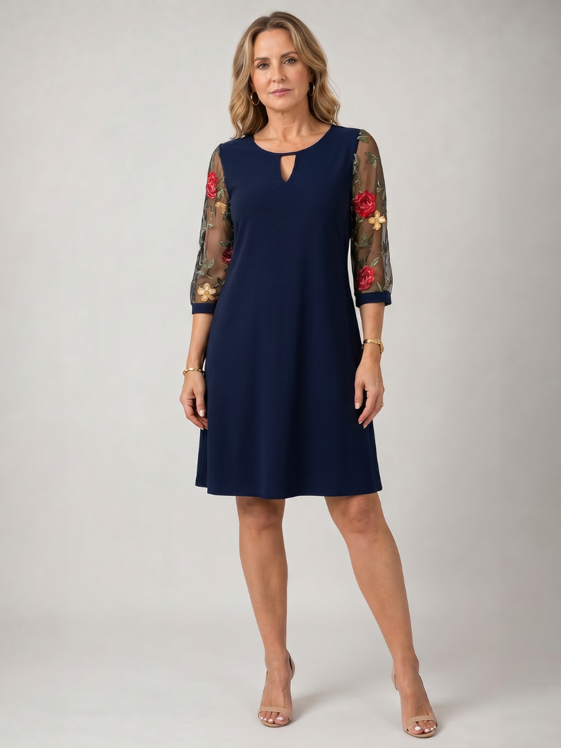 Iyora | Embroidered Mesh Sleeve Mini Dress