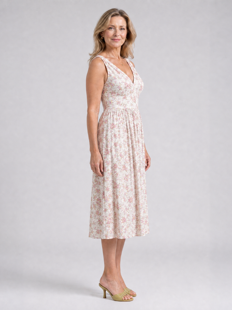 Elique | Sleeveless Floral V Neck Midi Dress