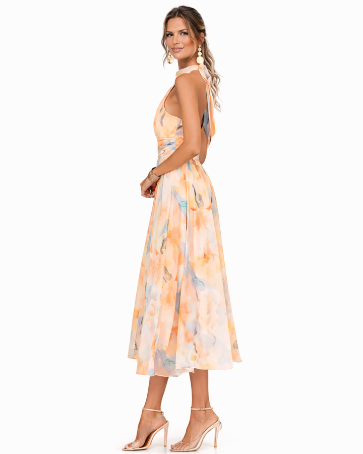 Aurora | Halter Neck Watercolour Print Dress