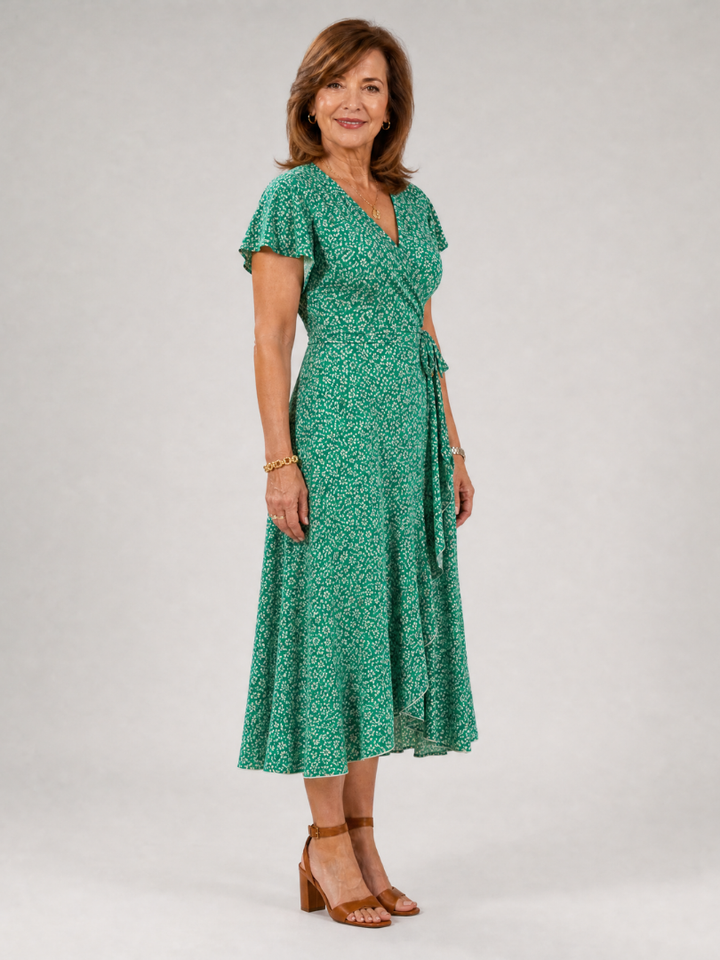Samore | Floral Wrap Ruffle Midi Dress