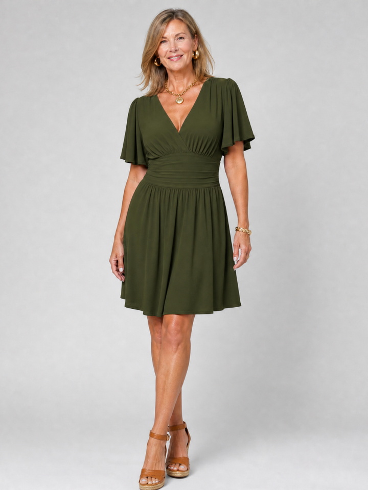 Earimen | Flutter Sleeve V Neck Mini Dress