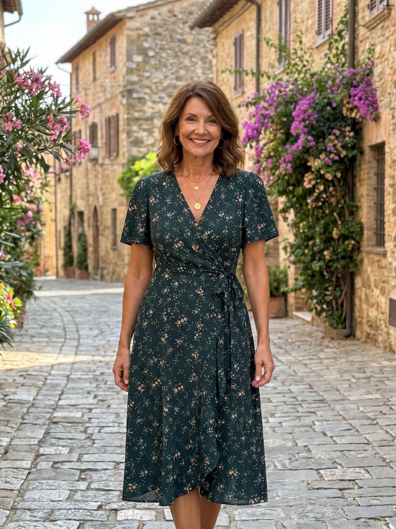 Odiala | Floral Wrap Tie Midi Dress
