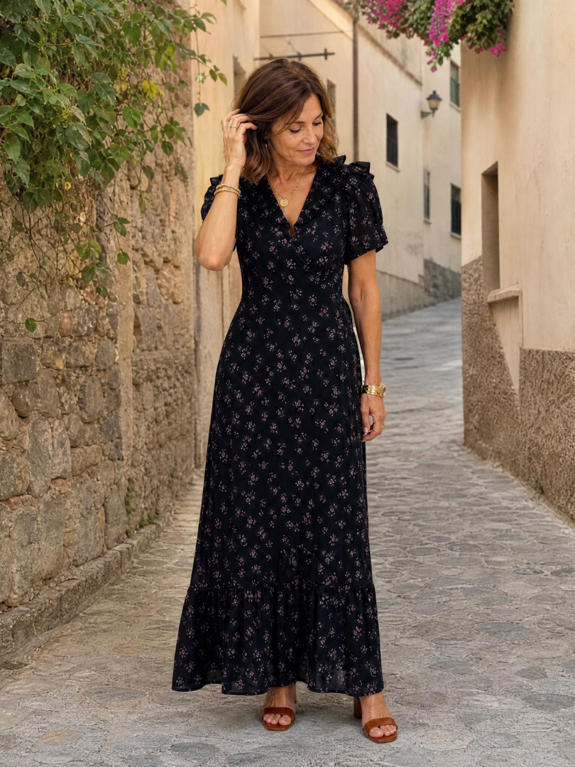 Semifal | Floral Puff Sleeve Ruffle Hem Midi Dress