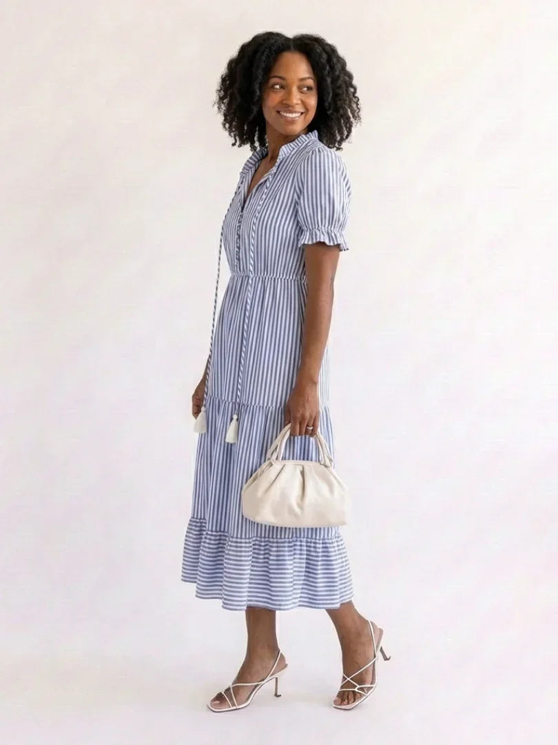 Dakota | Short Sleeve Striped Tiered Midi Dress