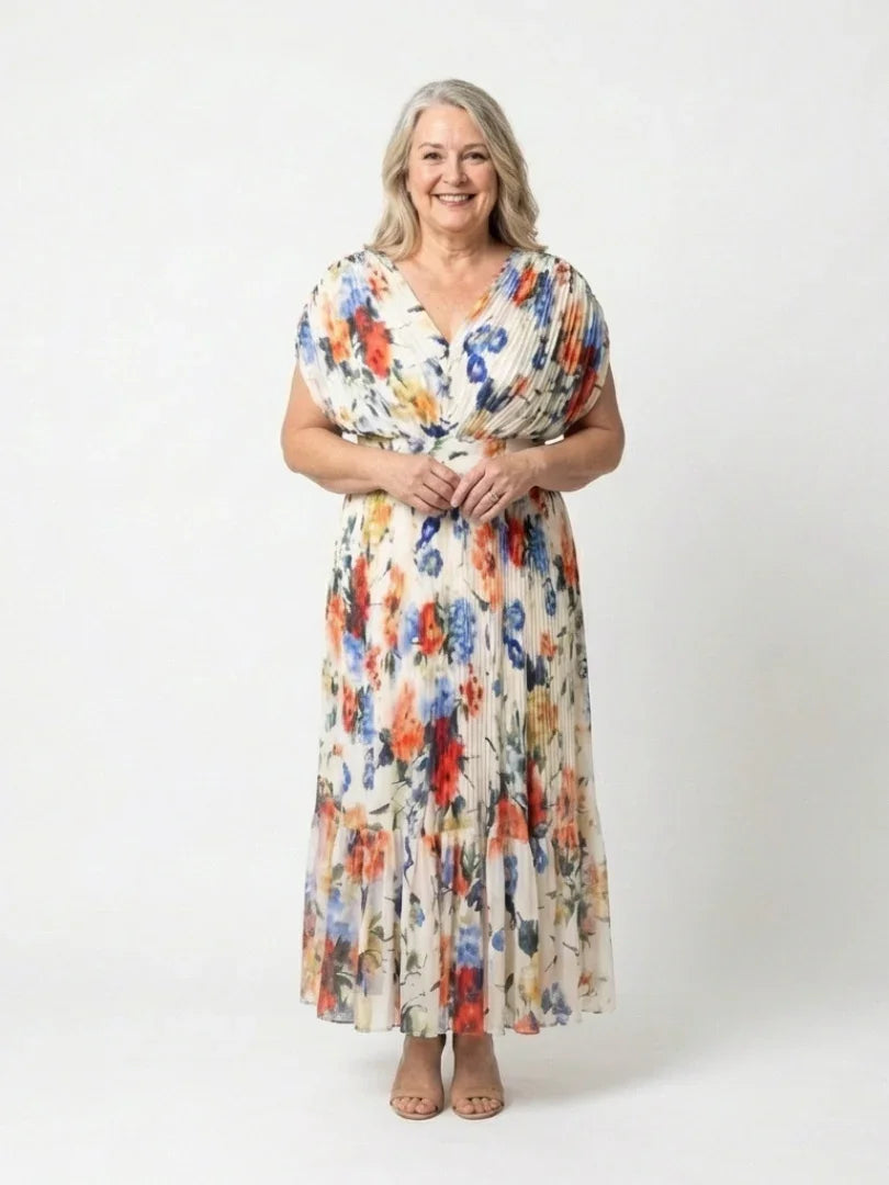 Savannah | Short Sleeve Pleated Floral Midi Dress