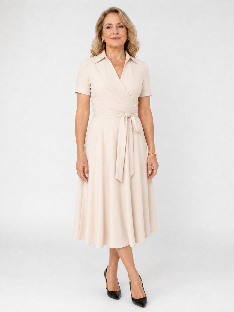Coral | Collared Wrap Waist Midi Dress