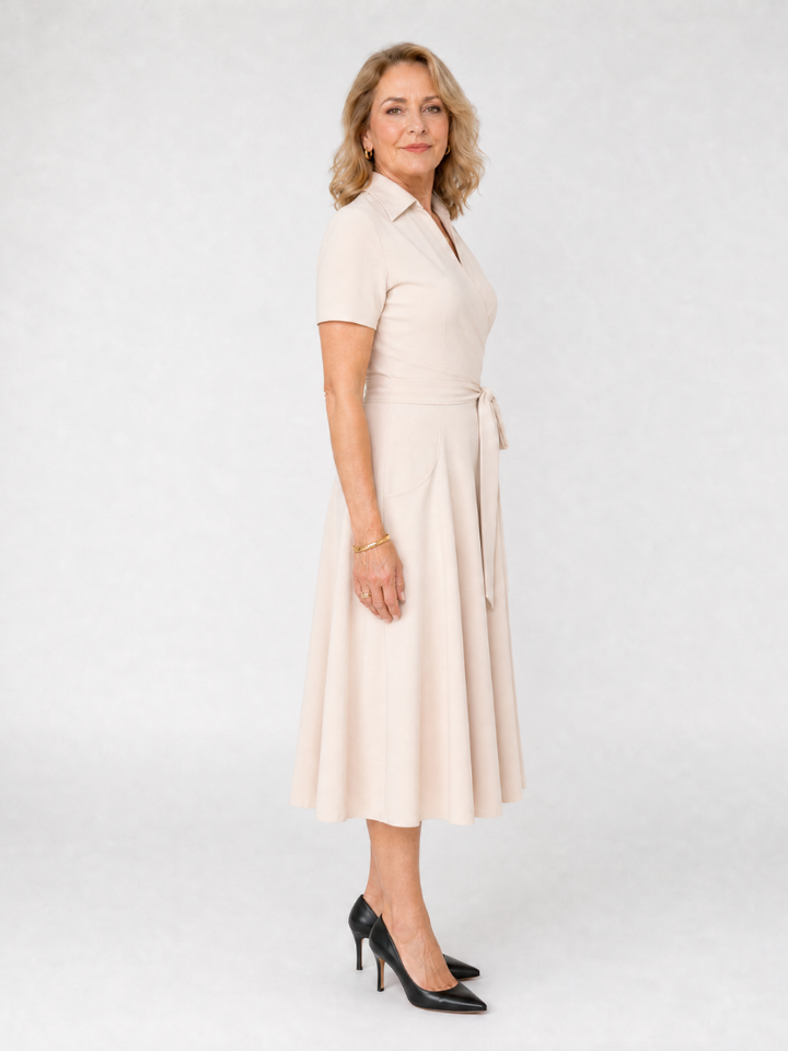 Coral | Collared Wrap Waist Midi Dress