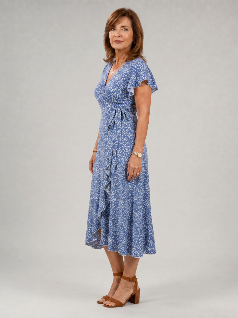 Samore | Floral Wrap Ruffle Midi Dress