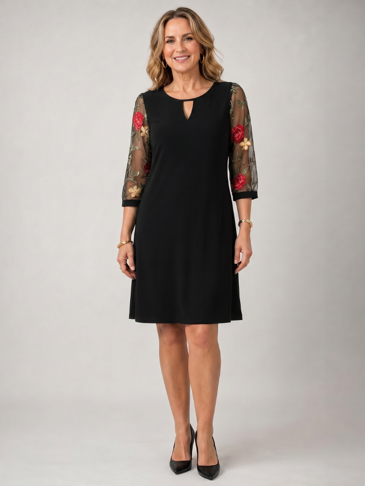 Iyora | Embroidered Mesh Sleeve Mini Dress