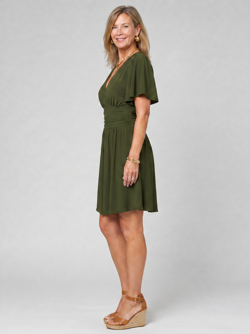 Earimen | Flutter Sleeve V Neck Mini Dress