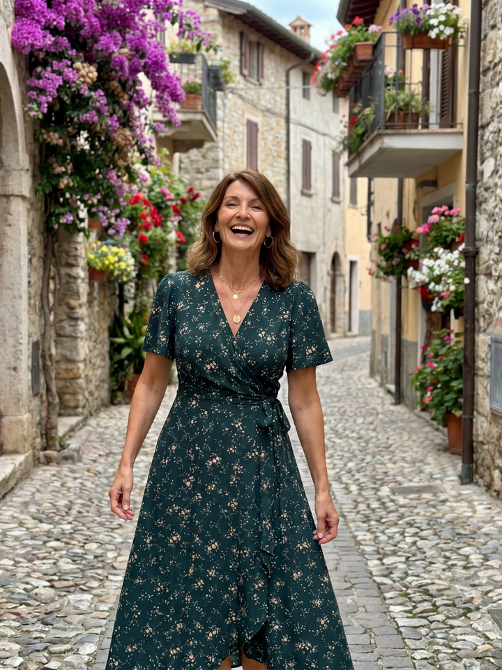 Odiala | Floral Wrap Tie Midi Dress