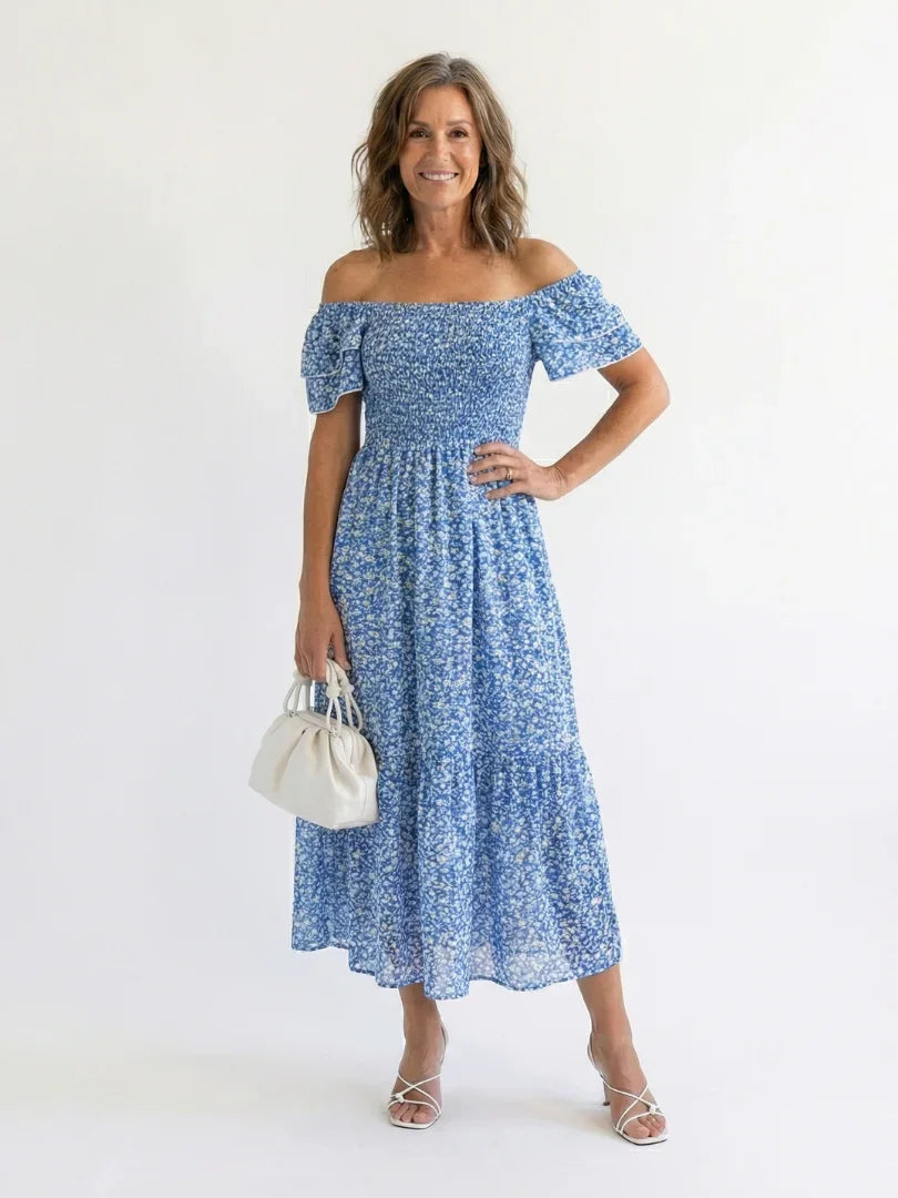 Odette | Off Shoulder Floral Smocked Midi Dress