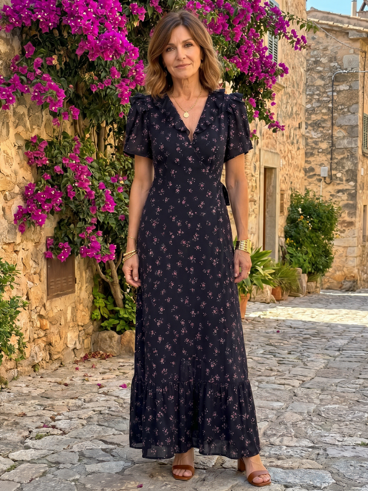 Semifal | Floral Puff Sleeve Ruffle Hem Midi Dress