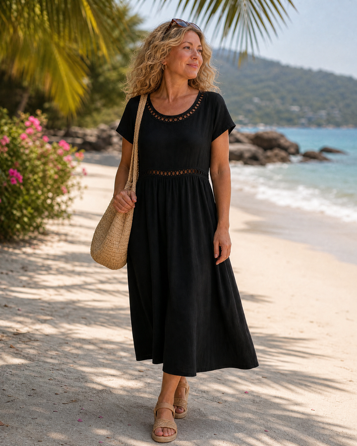 Sormane | Textured Short Sleeve Relaxed Knee Length Dress
