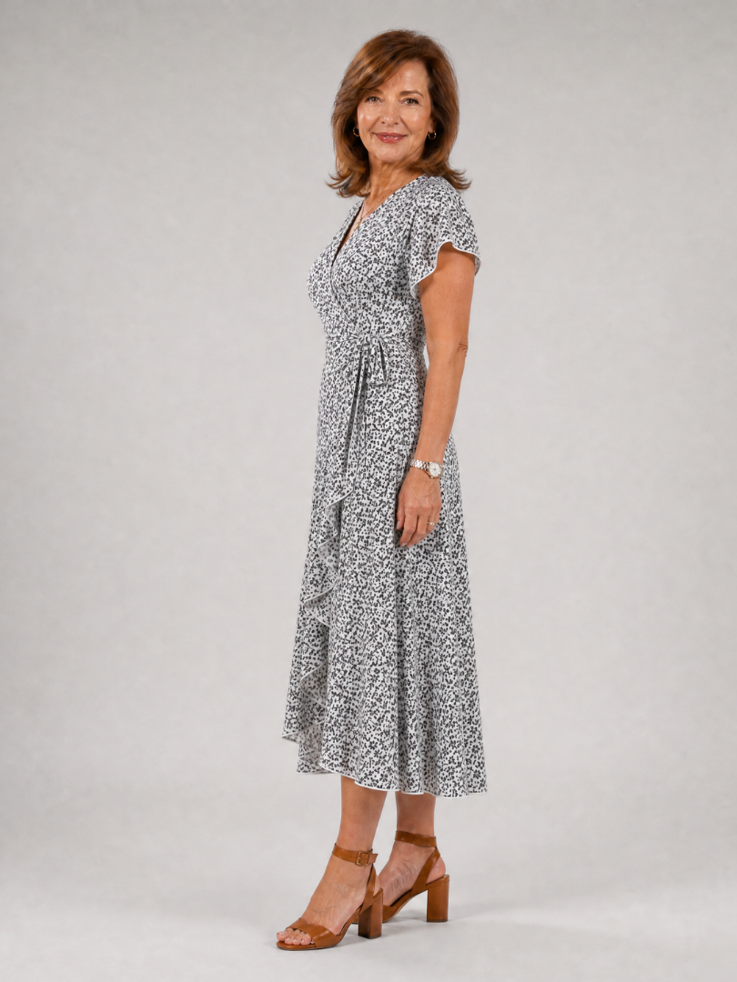 Samore | Floral Wrap Ruffle Midi Dress
