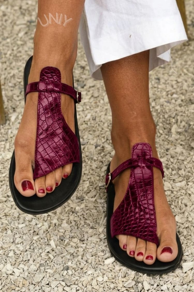 Mackenzie | Crocodile Print Buckle Sandal