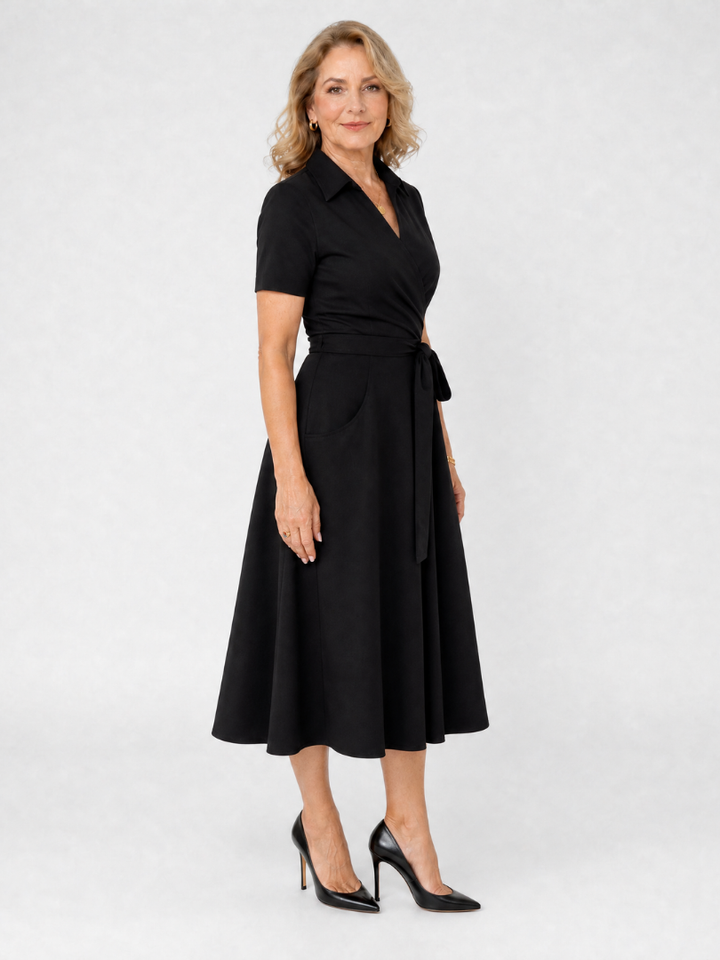 Coral | Collared Wrap Waist Midi Dress