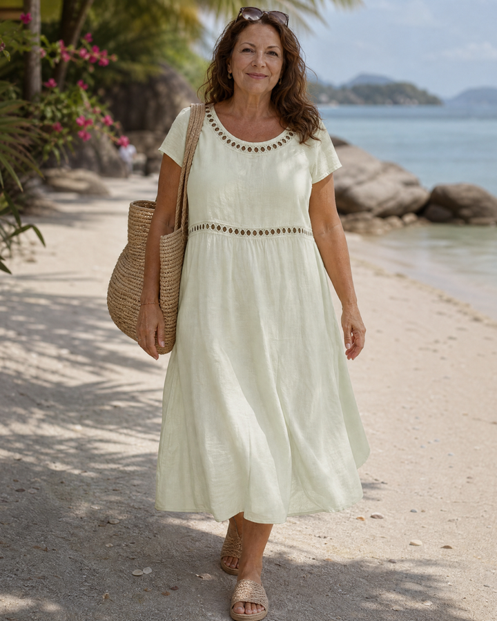 Sormane | Textured Short Sleeve Relaxed Knee Length Dress