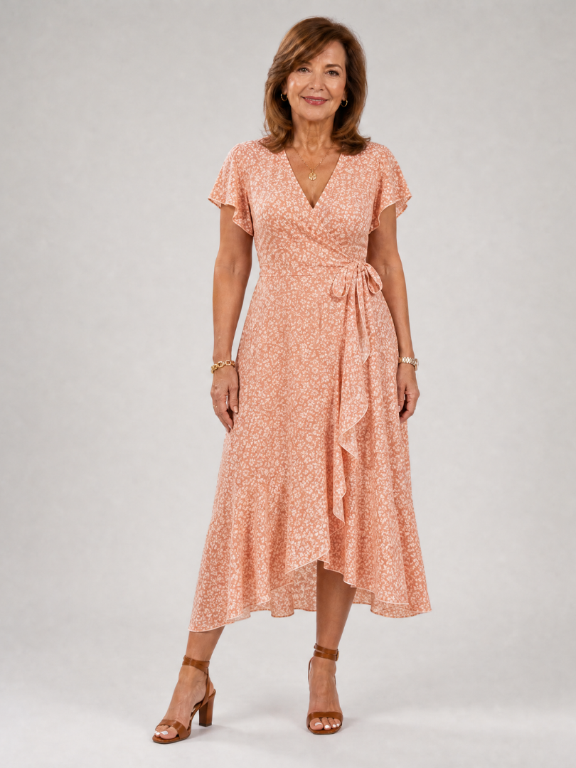 Samore | Floral Wrap Ruffle Midi Dress