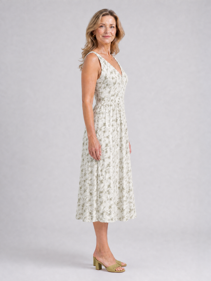Elique | Sleeveless Floral V Neck Midi Dress
