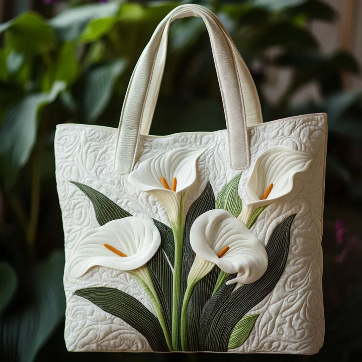 Quilted Artisan Bag - White Lilies