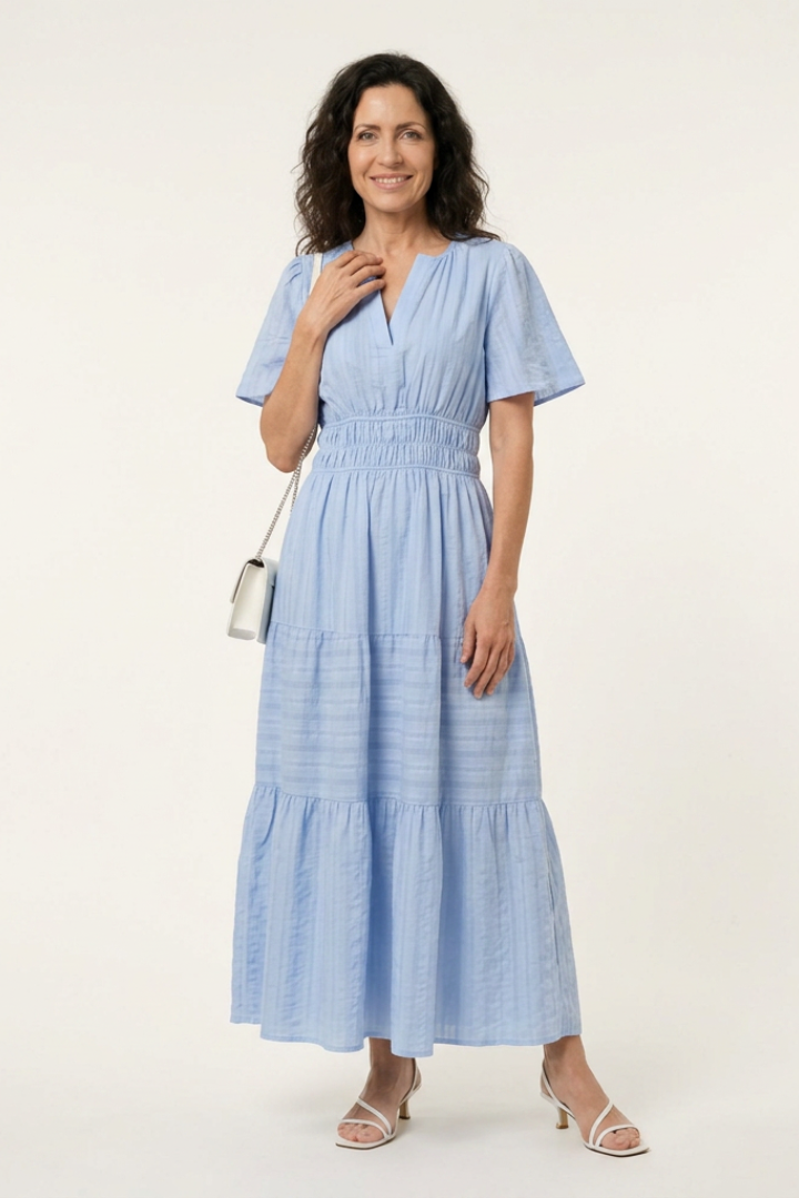 Brielle | V Neck Short Sleeve Tiered Midi Dress