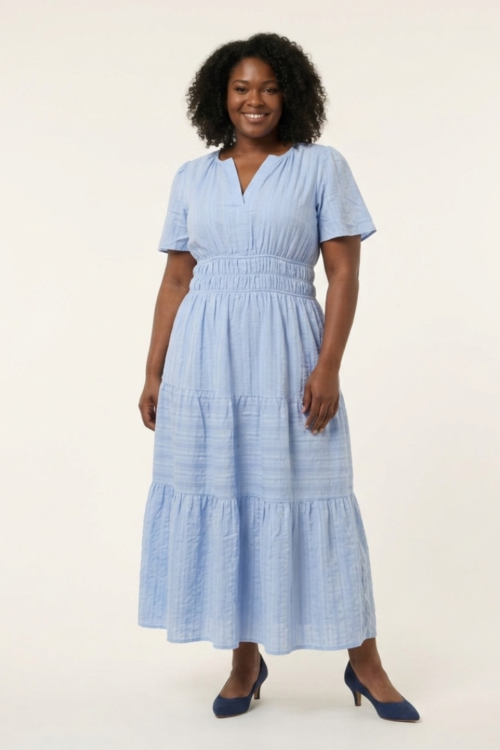 Brielle | V Neck Short Sleeve Tiered Midi Dress