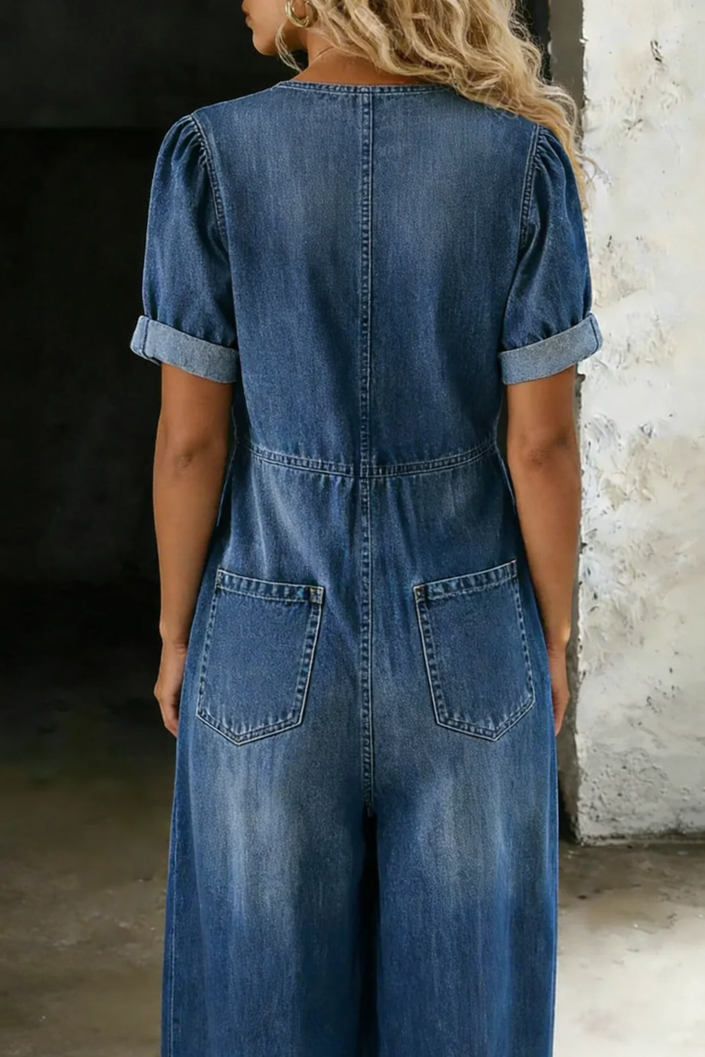 Lucienne | V-Neck Wide-Leg Denim Jumpsuit